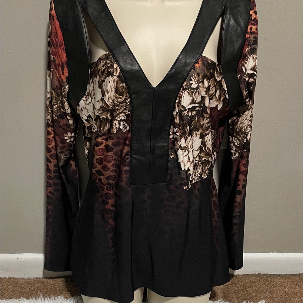 Floral and Animal Print V-Neck Top